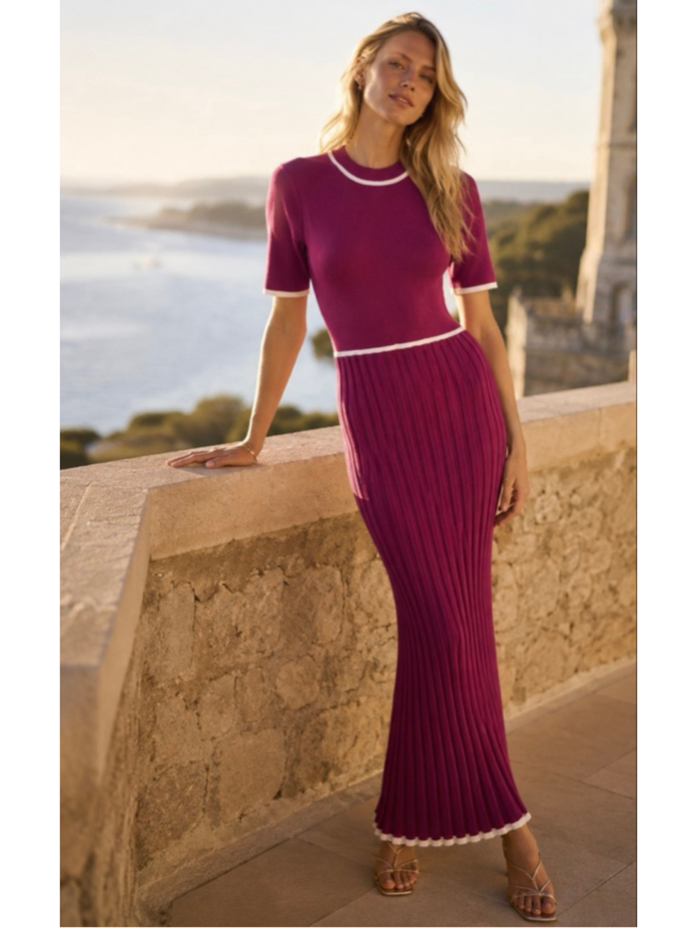 Alexia Admor Magenta Maxi Dress Ribbed Knit Quiet Luxury Parisian Old Money Glam
